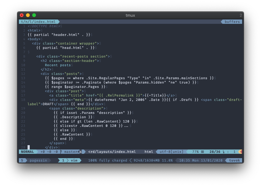 iTerm + tmux + vim with the Nord theme